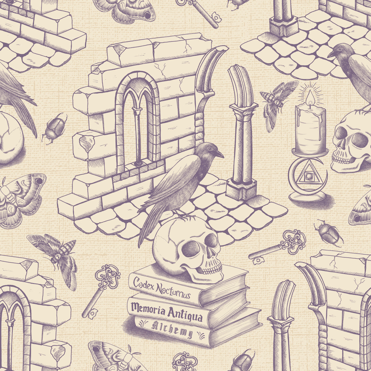 Dark Academia Toile de Jouy - Grå lilla tapet⁠ in your room — zoomed