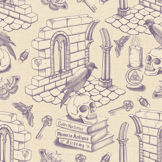 Dark Academia Toile de Jouy - Grey Purple Wallpaper⁠