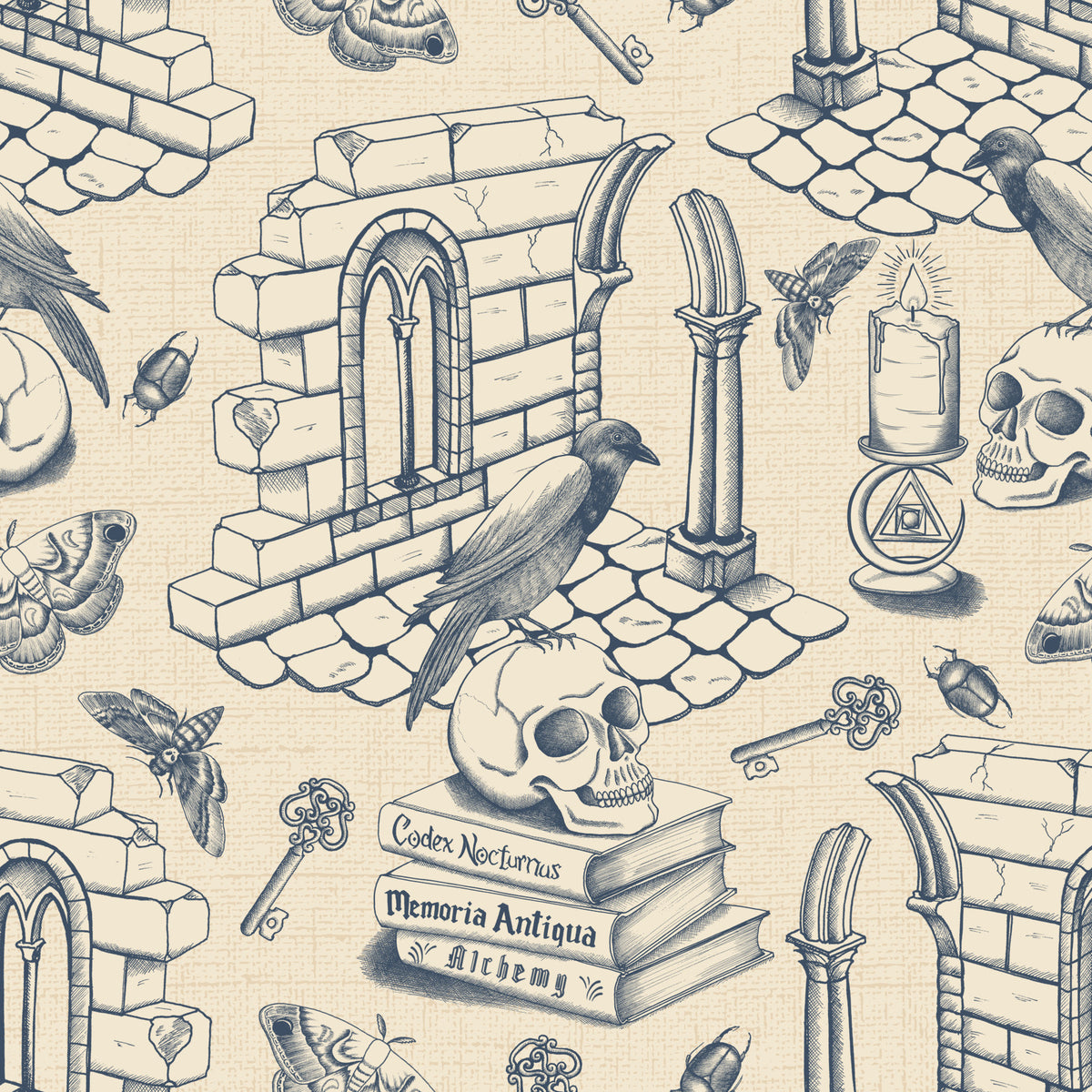 Dark Academia Toile de Jouy - Twilight Blue Wallpaper⁠ in your room