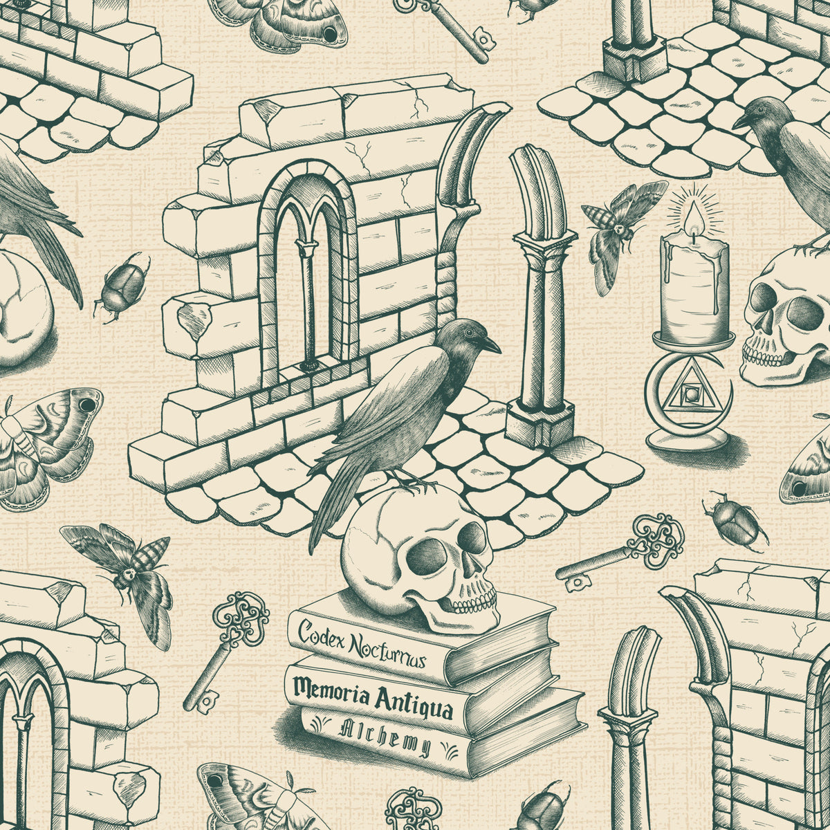 Dark Academia Toile de Jouy - Ivy Green Wallpaper‚Å† in your room — zoomed