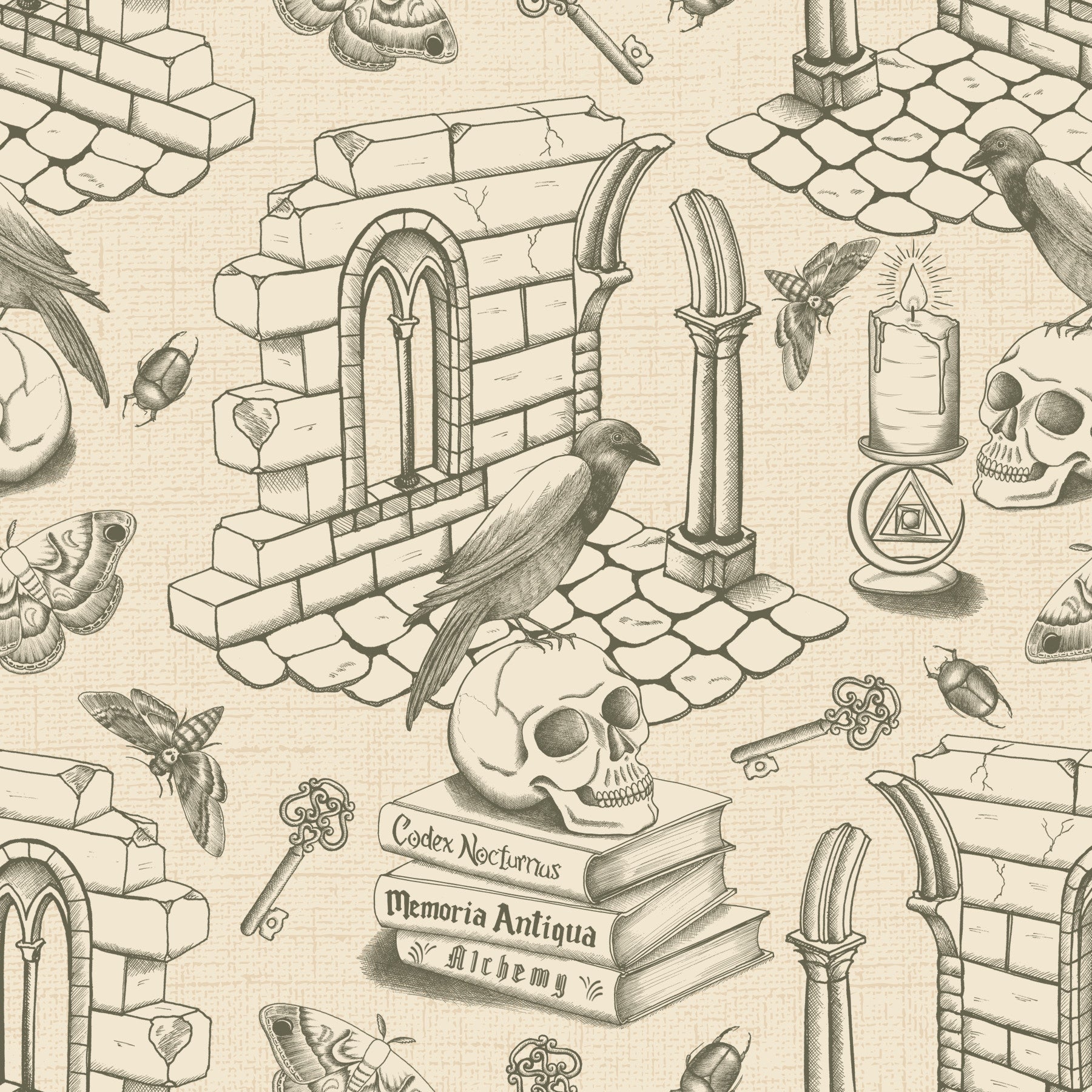 Dark Academia Toile de Jouy - sfondo verde oliva⁠ in your room — zoomed