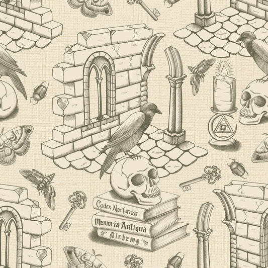Dark Academia Toile de Jouy - Olive Green Wallpaper⁠