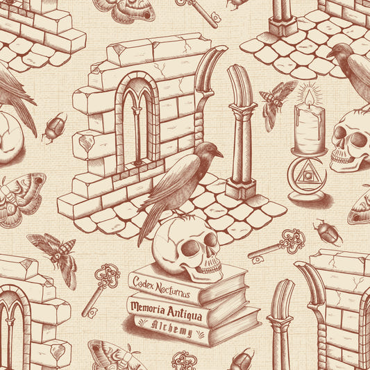 Dark Academia Toile de Jouy - Amber tapet⁠