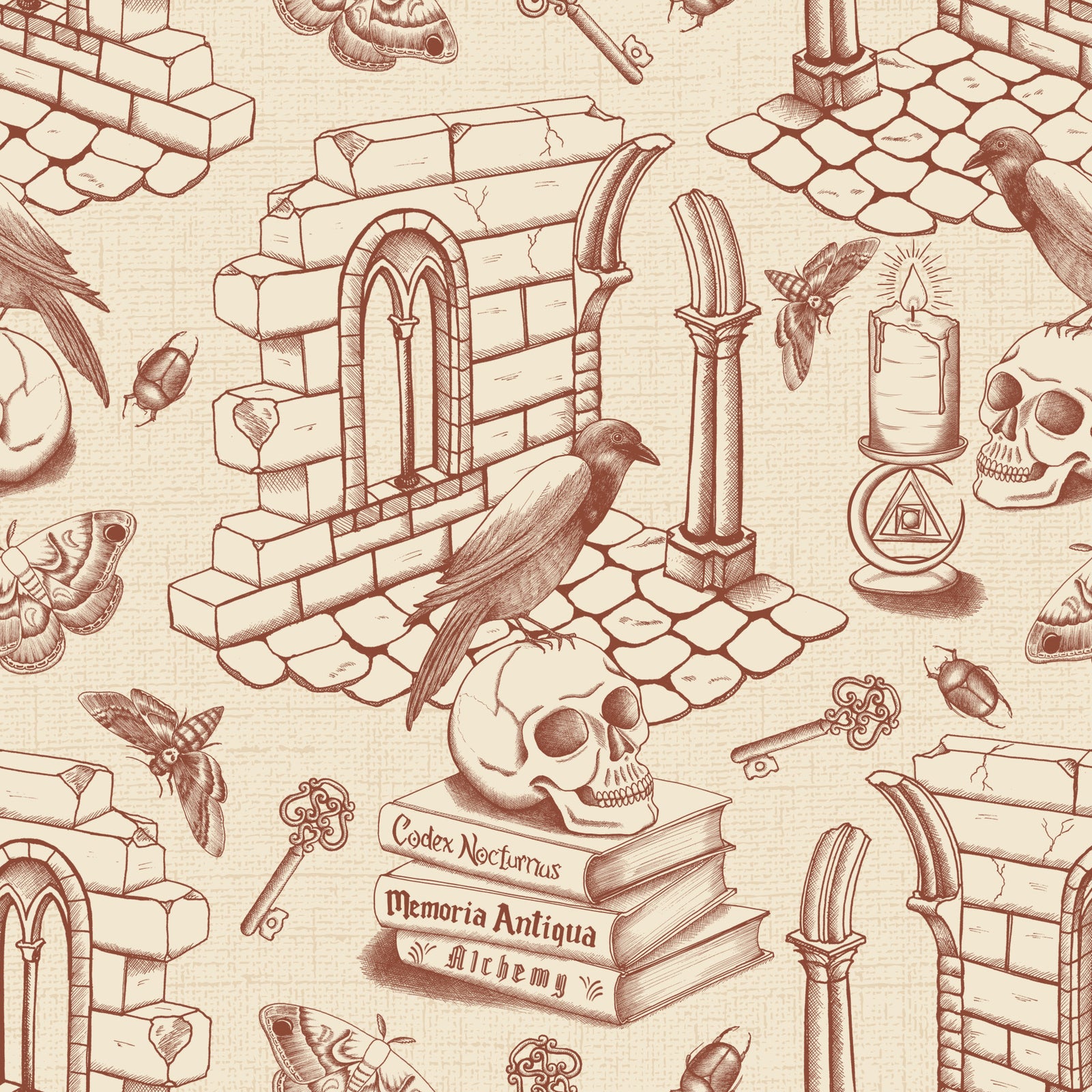Universitaire sombre Toile de Jouy - Amber Wallpaper⁠