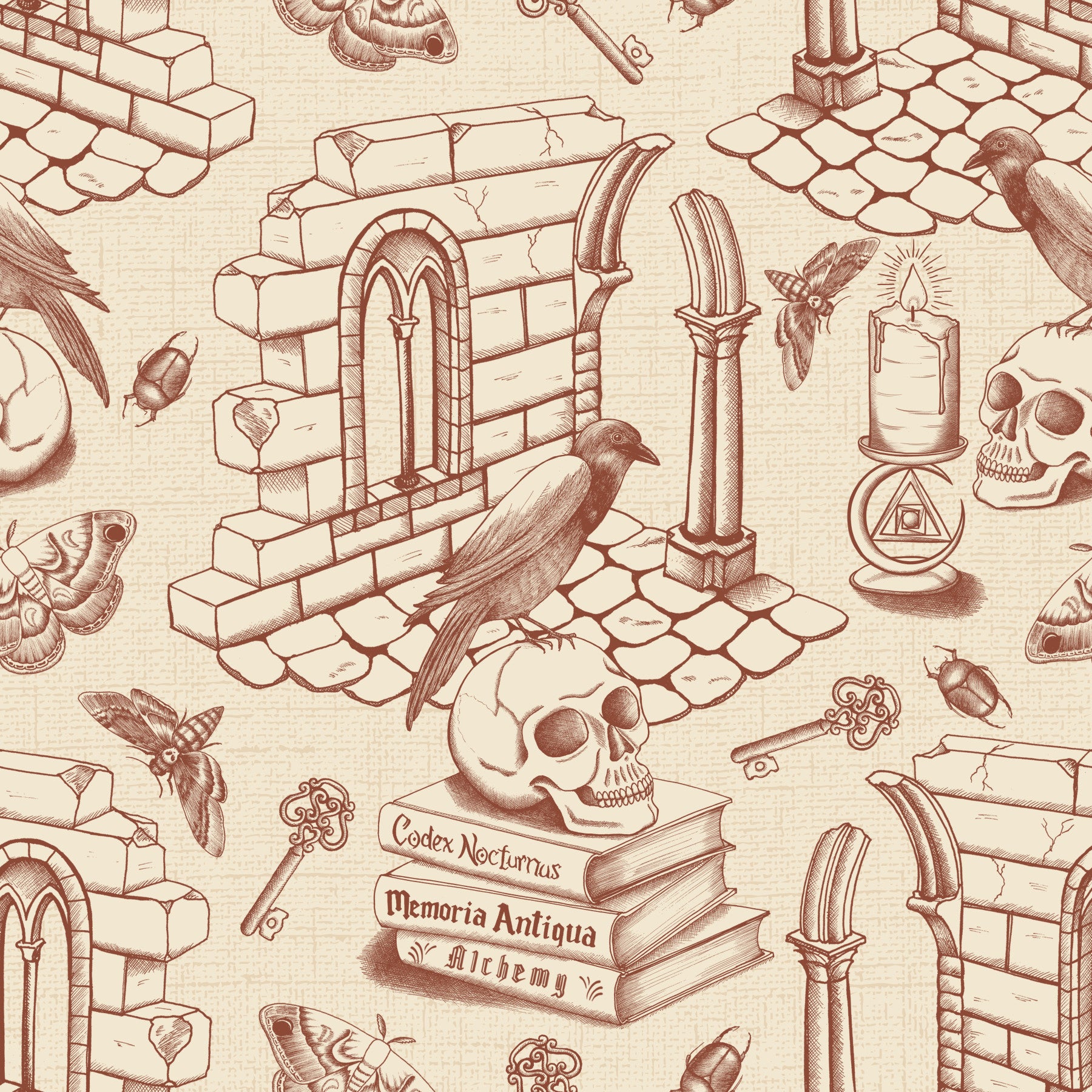 Universitaire sombre Toile de Jouy - Amber Wallpaper⁠ in your room — zoomed
