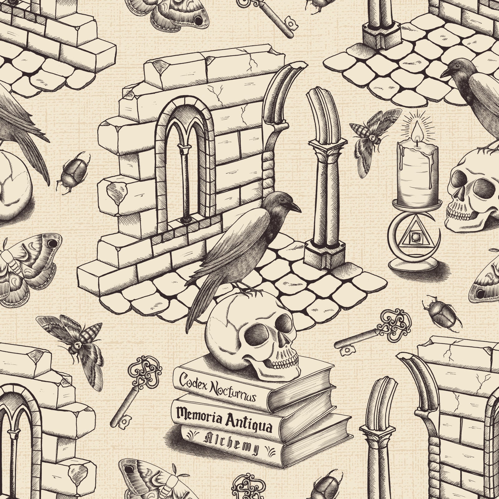 Dark Academia Toile de Jouy - Tinte Schwarz Wallpaper⁠