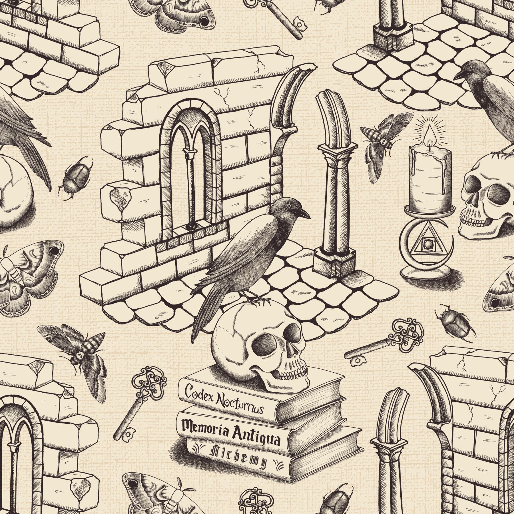 Dark Academia Toile de Jouy -Ink BlackWallpaper⁠