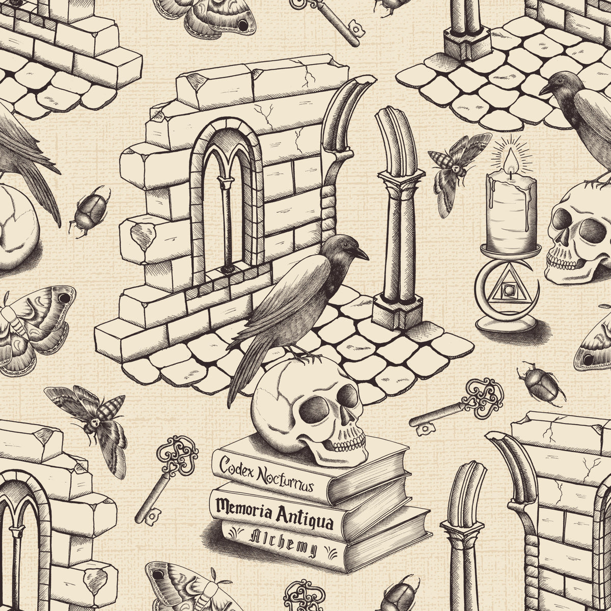 Dark Academia Toile de Jouy - Tinte Schwarz Wallpaper⁠ in your room — zoomed