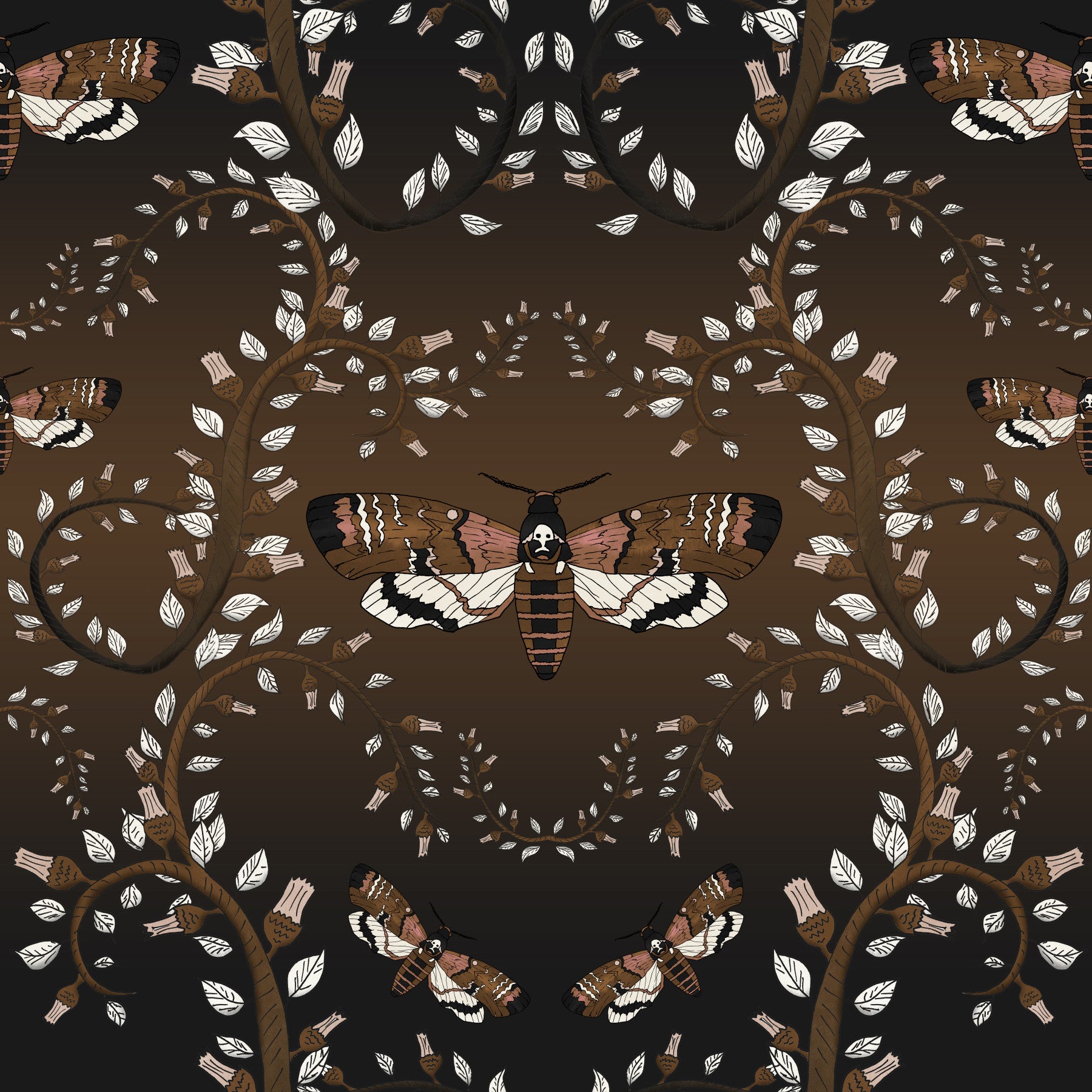 Gothic Moth Vines Earthy Wallpaper⁠