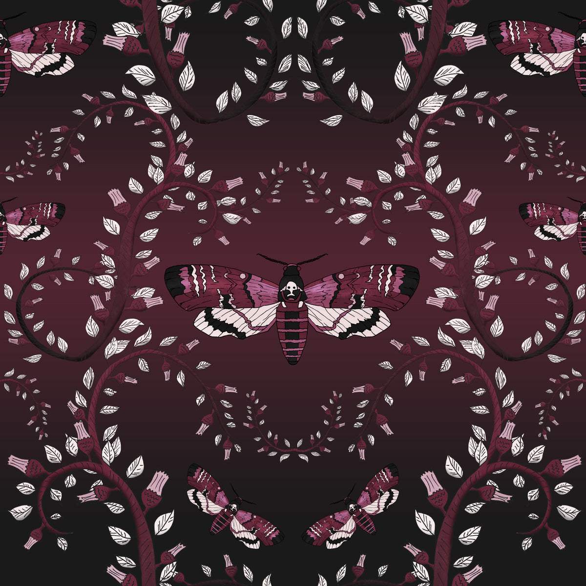 Crimson Moth Dance Wallpaper⁠ in your room — zoomed