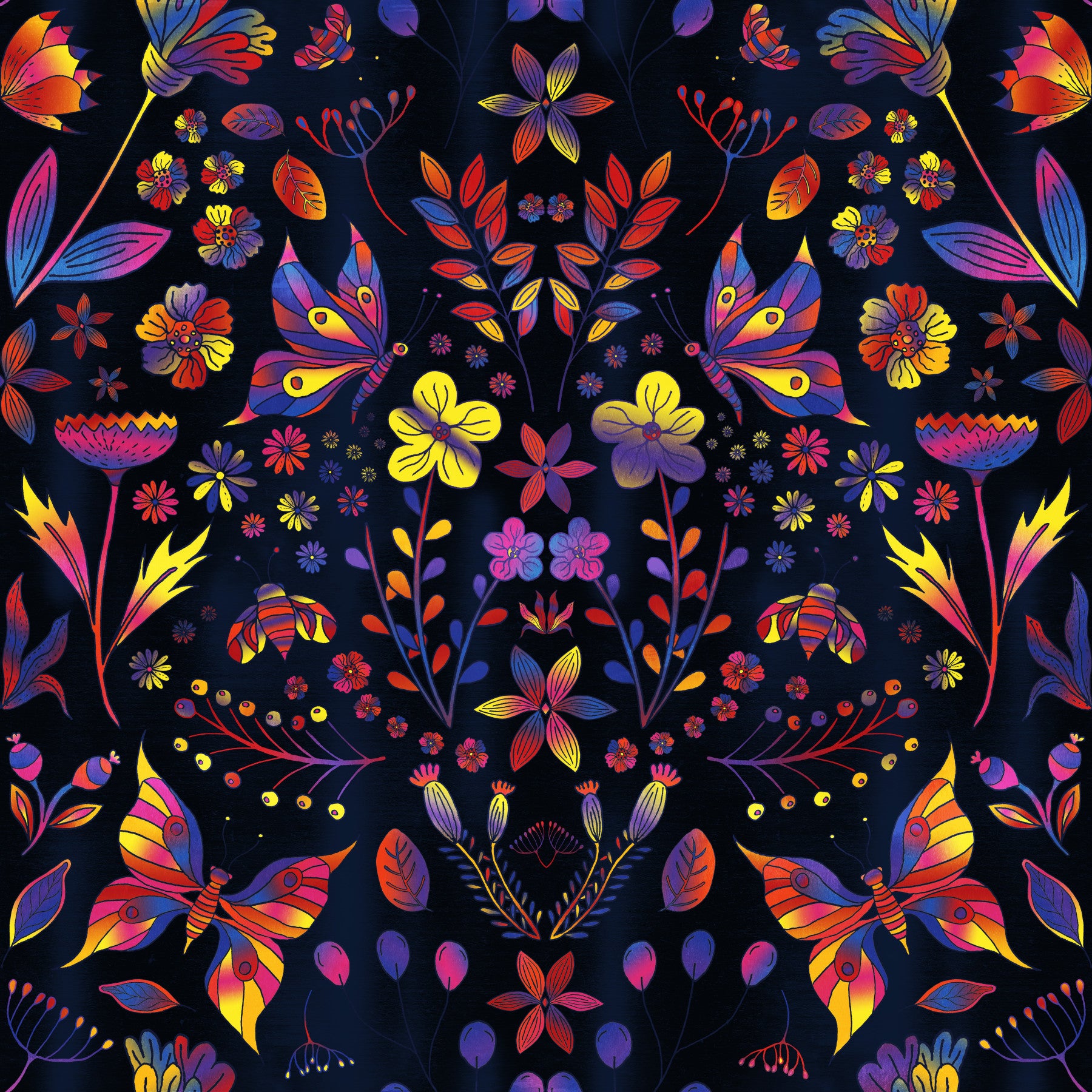 Wild Spring Garden Vivid Metallic Wallpaper⁠