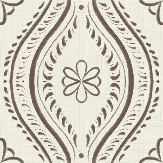 Faded Ogee Damask - Bright - Coffee Quartz tapet⁠