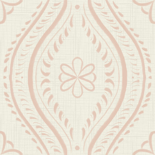 Faded Ogee Damask - Bright - Cream Tan tapet⁠