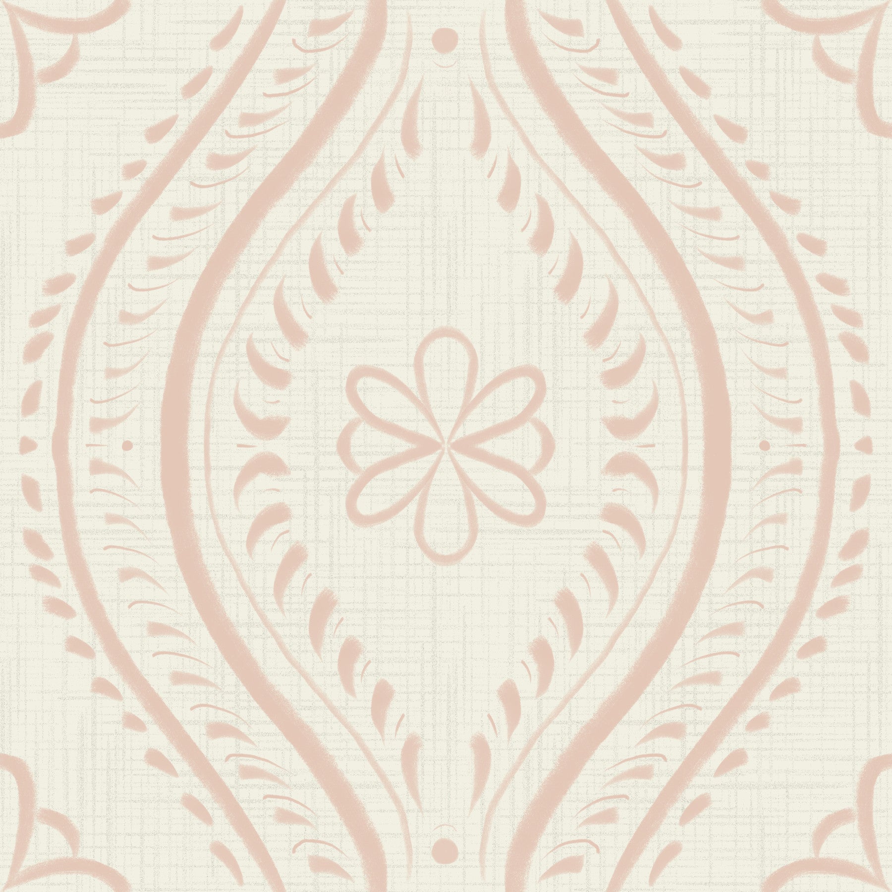Faded Ogee Damask - Bright - Cream Tan Wallpaper⁠
