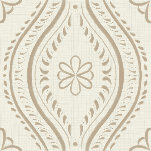 Falmet ogee damask - lys - safari tapet⁠