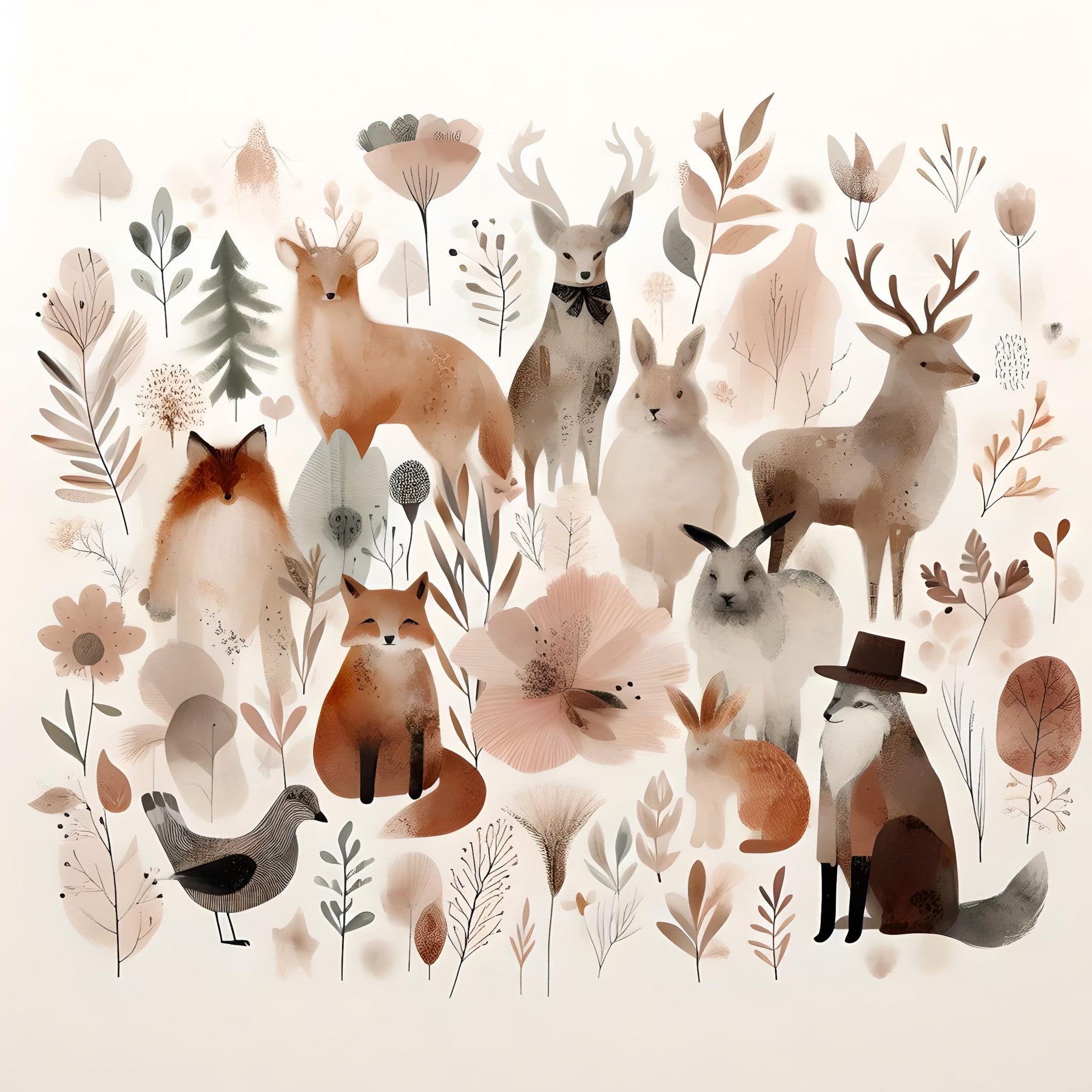 Whimsical Forest Friends Wall Mural