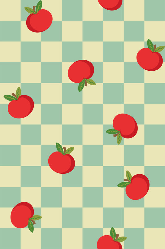 Scheda a scacchiera mela vintage nostalgica fruit di frutta rossa carta da parati blu⁠