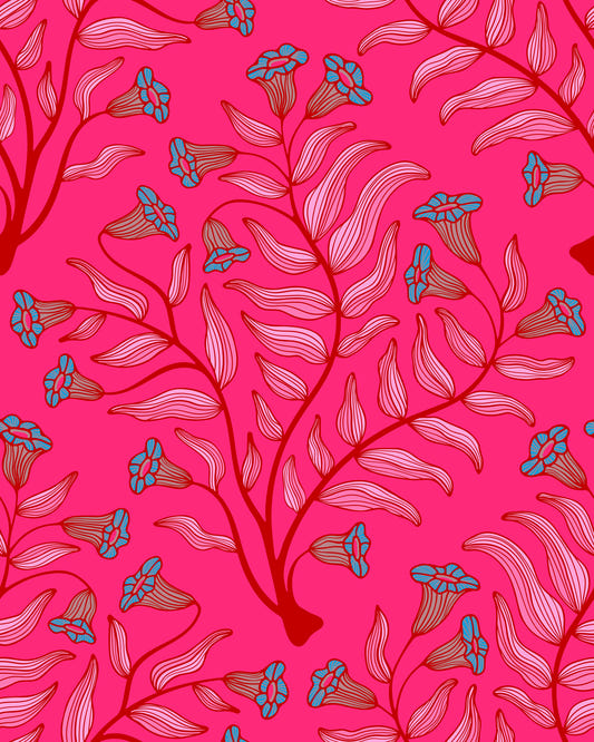 Trumpetti kukka damask vintage kukka kasvitieteellinen jalokivi vaaleanpunainen kirsikka punainen taustakuva⁠