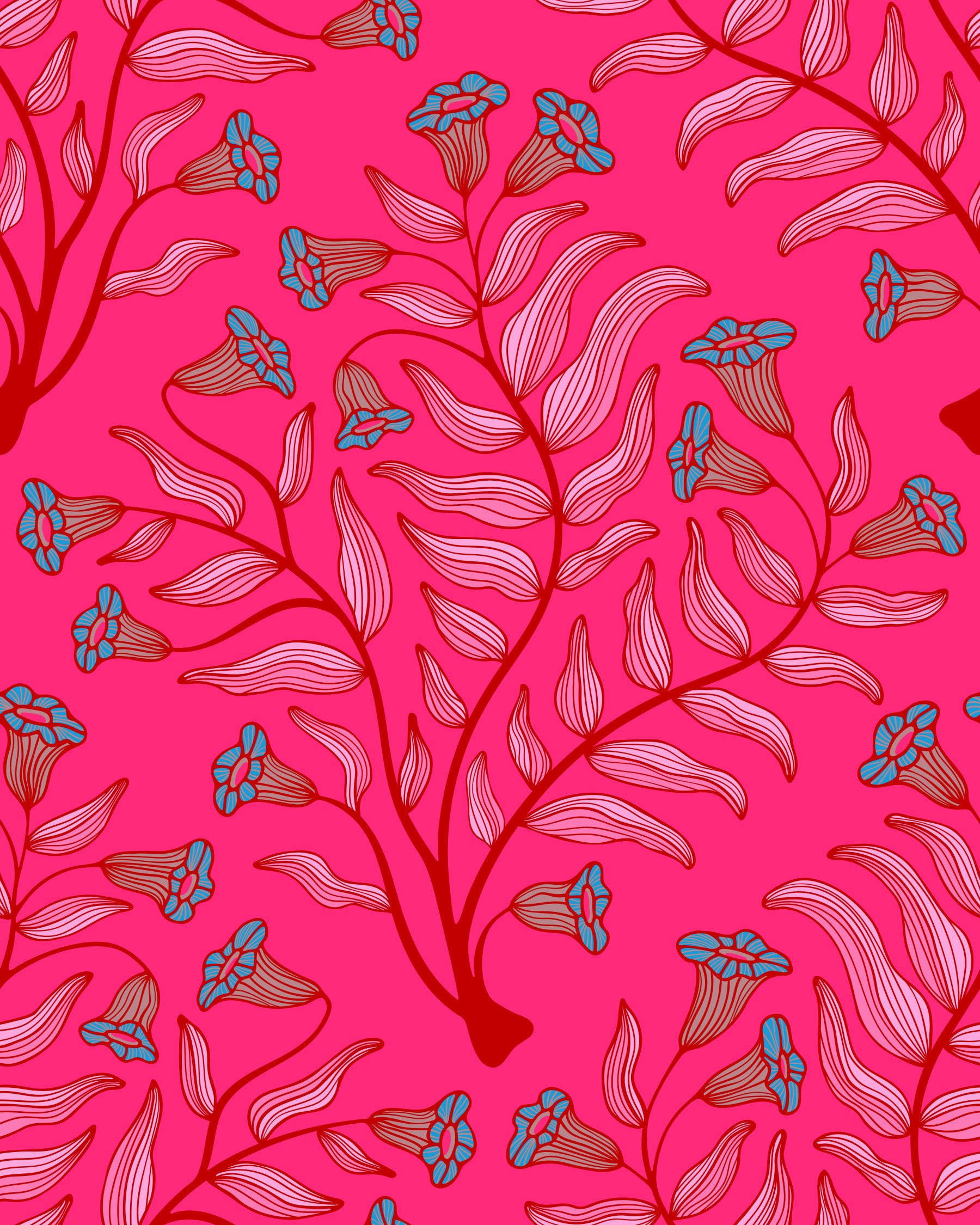 Trumpetti kukka damask vintage kukka kasvitieteellinen jalokivi vaaleanpunainen kirsikka punainen taustakuva⁠