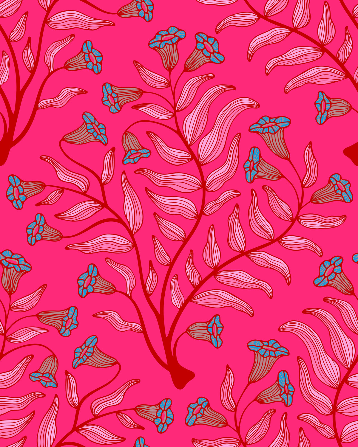 Trompete Blume Damast Vintage Floral Botanical Juwel rosa rotes Hintergrundbild ⁠ in your room — zoomed