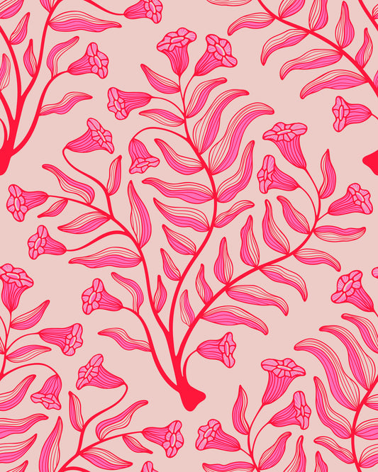 Tromba fiore damask vintage floreale floreale flotanico sfondo rosa chiaro rosso⁠