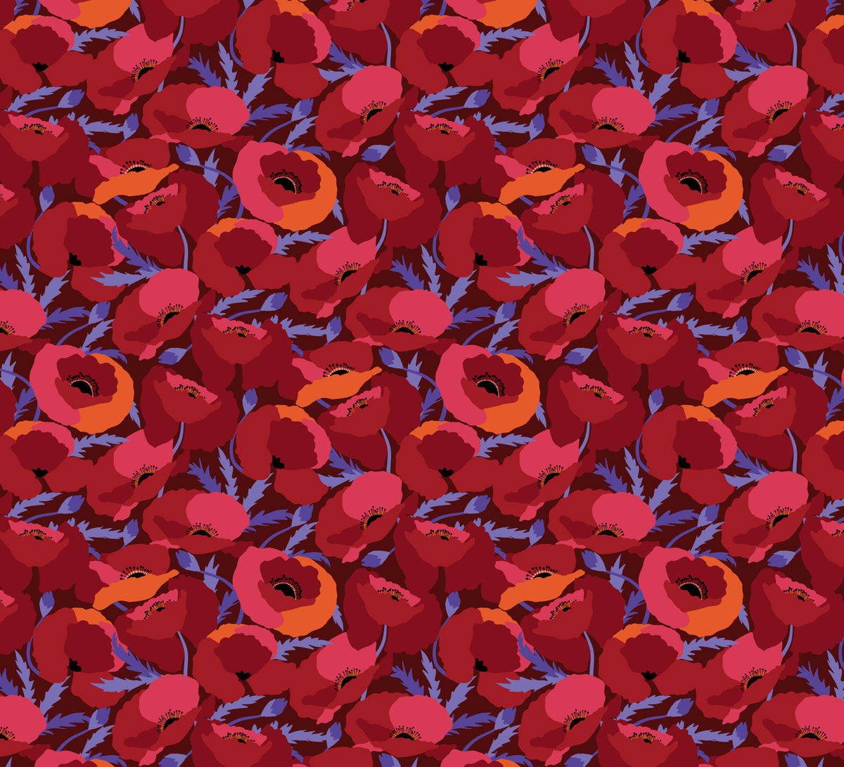 Crimson Poppy Bloom Wall Seinämaalaus in your room — zoomed