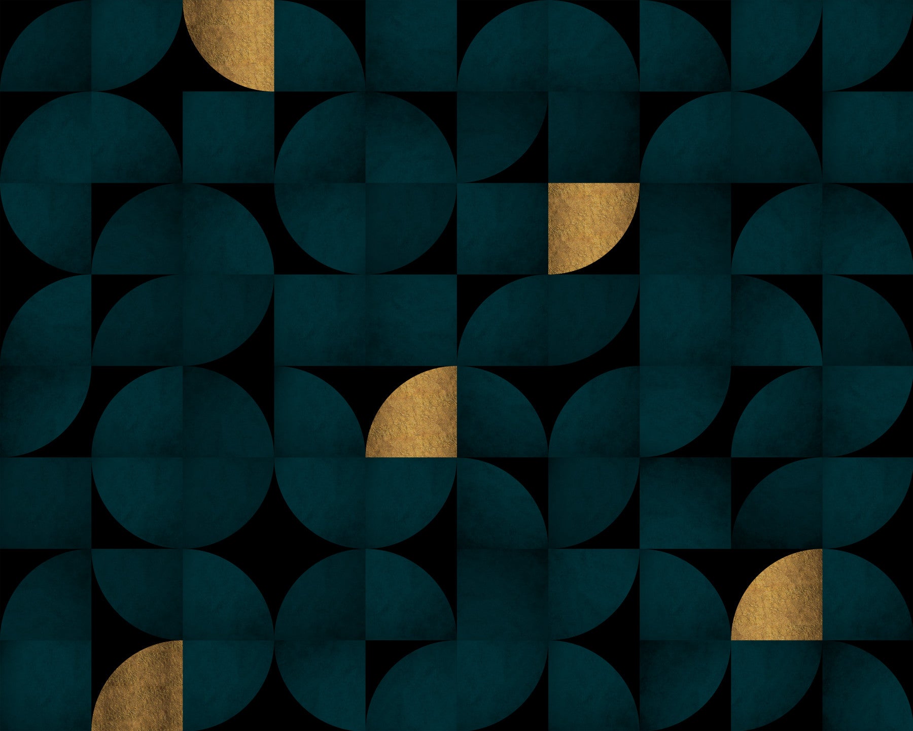 Mid-Century Dark Teal and Gold Wall Mural