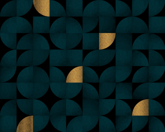 Mid-Century Dark Teal and Gold Wall Mural