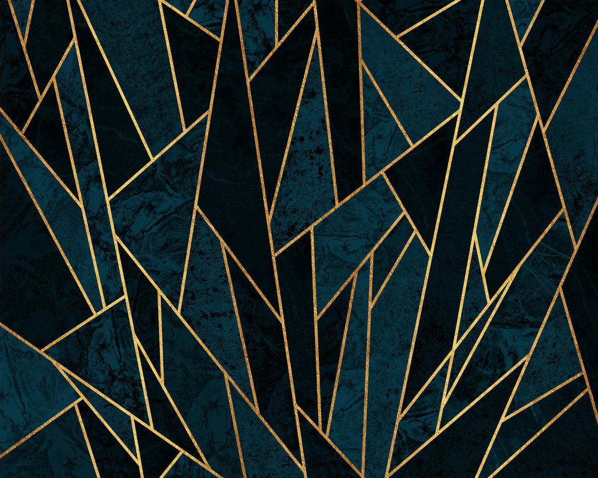 Zerbrochen tiefblau Mosaik- und goldene Wandgemälde in your room — zoomed