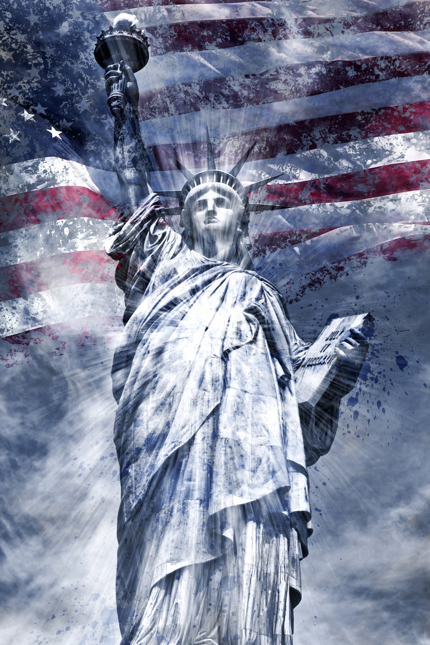 Modern Art Statue of Liberty - Blue Wall Mural