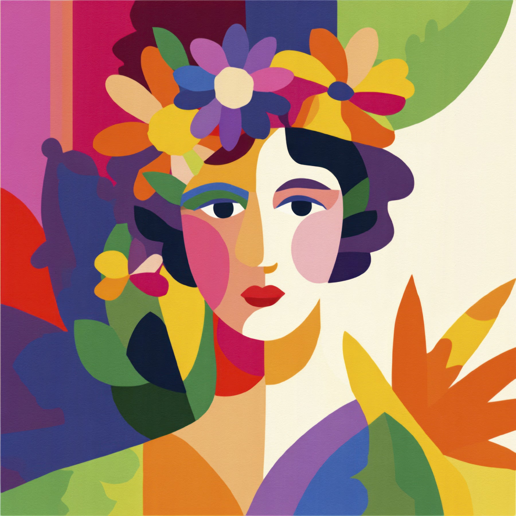 花のファセット現代の女性の壁の壁画 in your room — zoomed