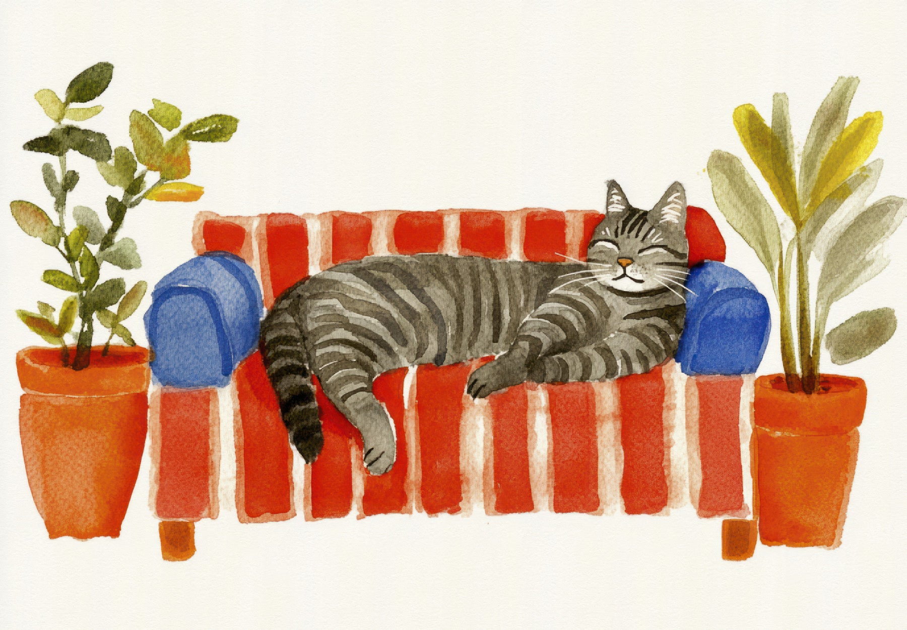 Cat Nap on a Watercolor Couch Wall Mural