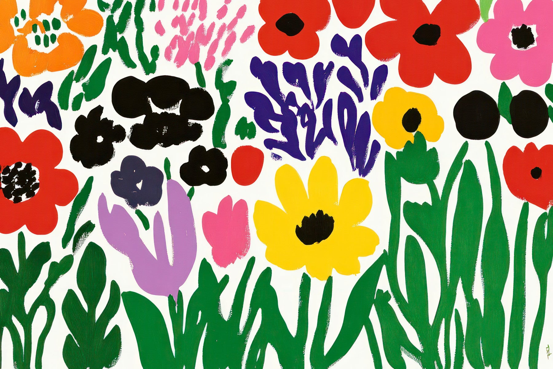 Fleurs découpées de Matisse vintage dans un joyeux abstrait scene de jardin mural mural
