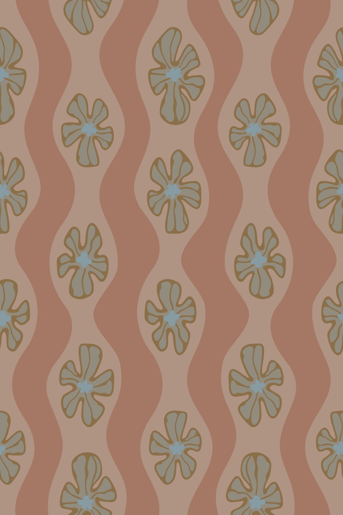 Ripple Blumenretro Blume Mitte des Jahrhunderts Wellenstreifen Mocha Mousse Brown Tapete⁠