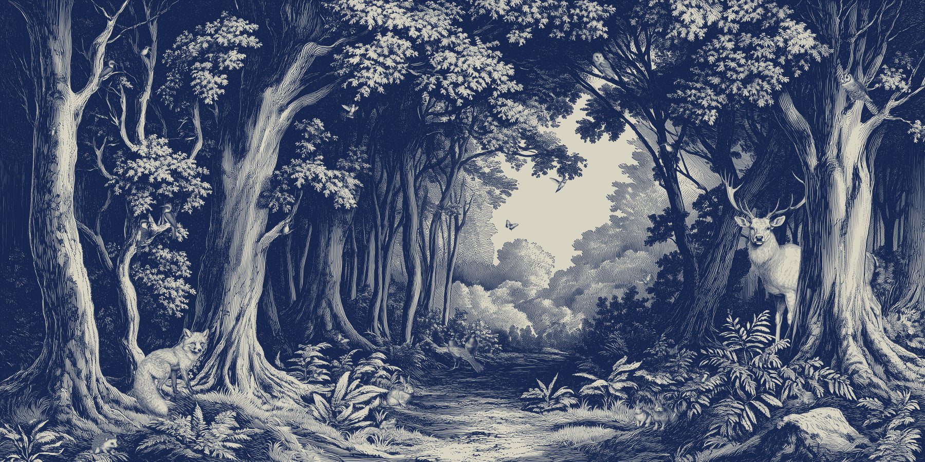 Into the Forest - Delft Blue Wall Mural