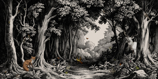 Into the Forest - murale nero e off -bianco