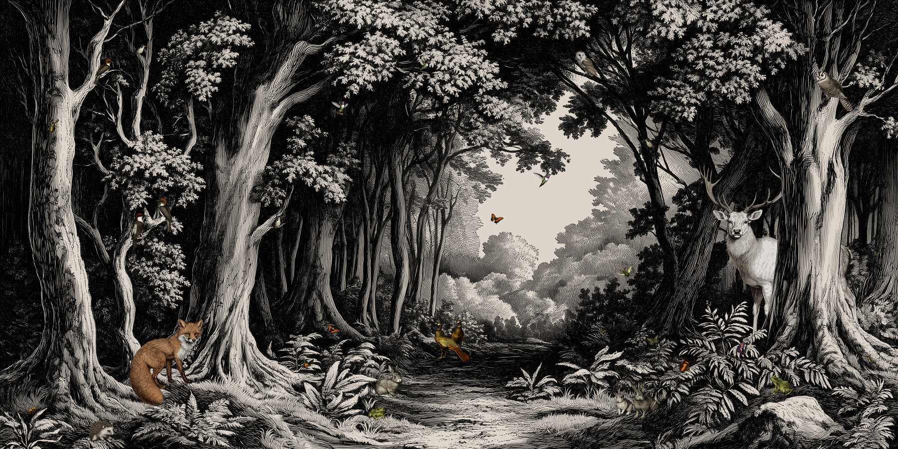In den Wald - schwarz & off -weiße Wandmalrad in your room — zoomed