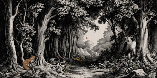 Dans la forêt - peinture murale noir et blanc cassé