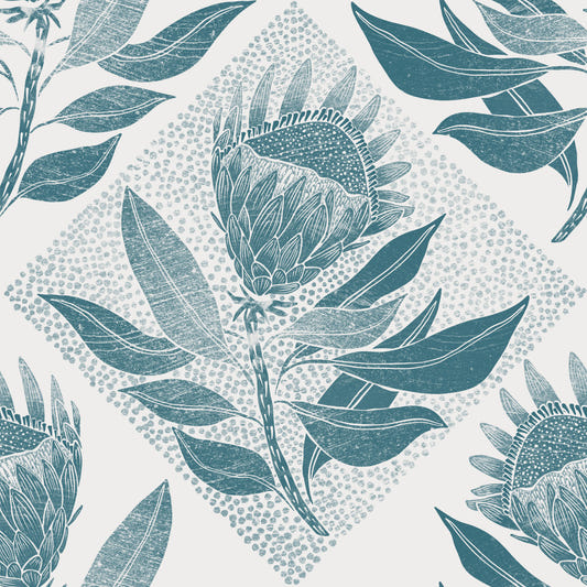 Protea Stamp Turqoise Wallpaper⁠