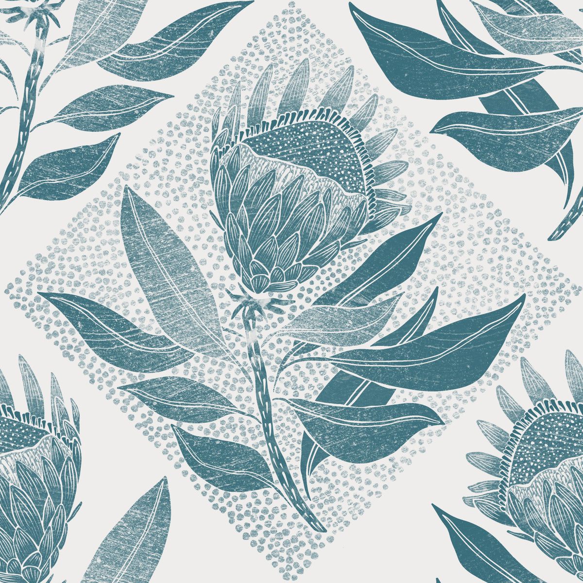 Protea Stamp Turqoise Wallpaper⁠