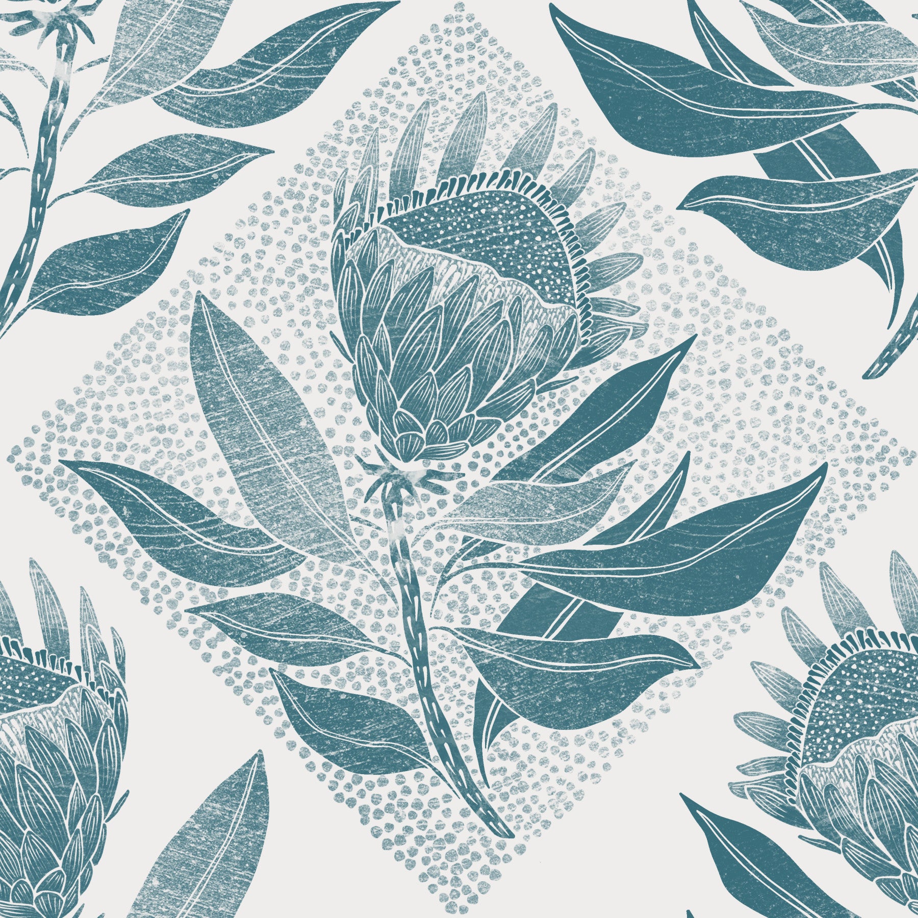 Protea Stamp Turqoise Wallpaper⁠ in your room — zoomed