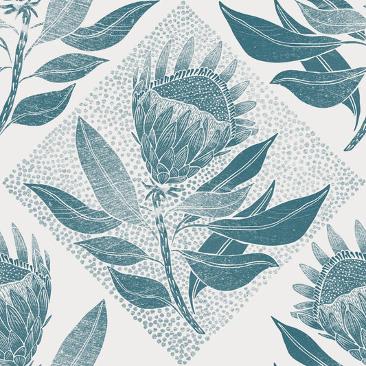 Protea Stamp Turquoise Wallpaper⁠