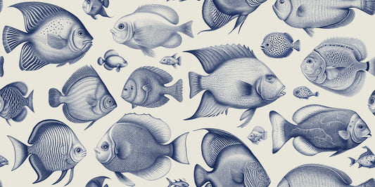 Schule der unheimlichen Fische - Delft Blue Wallpaper⁠