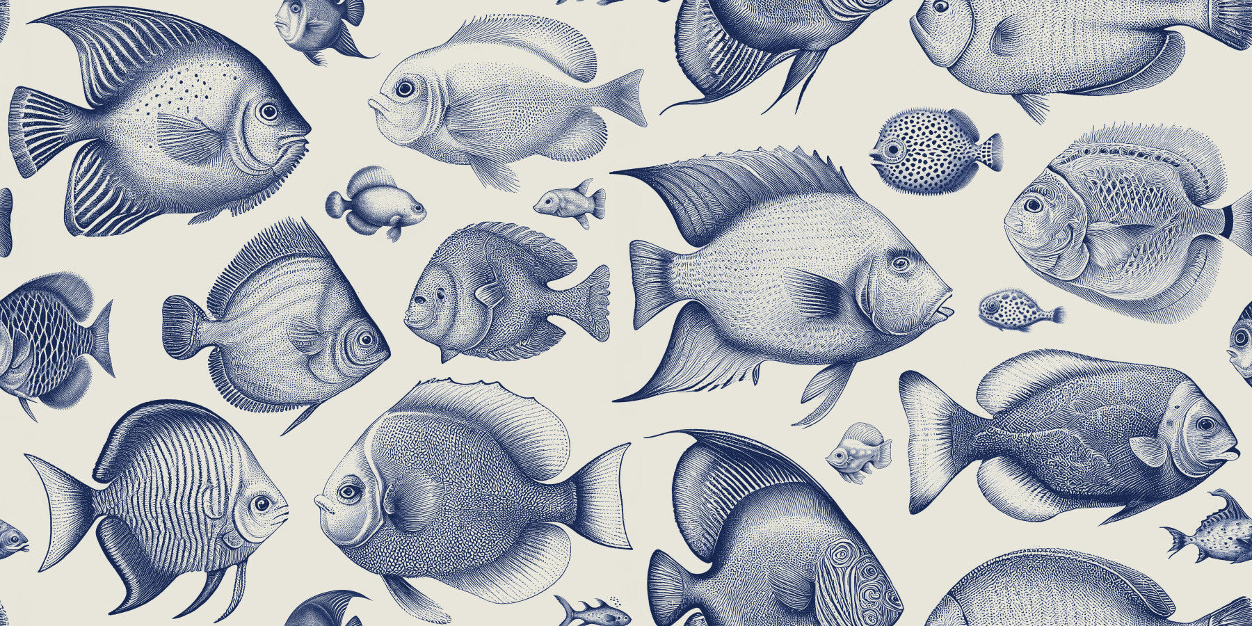 School of Uncanny Fish - Delft Blue Wallpaper⁠
