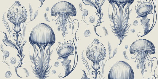Fantastische Quallen - Delft Blue & Cream Wallpaper⁠
