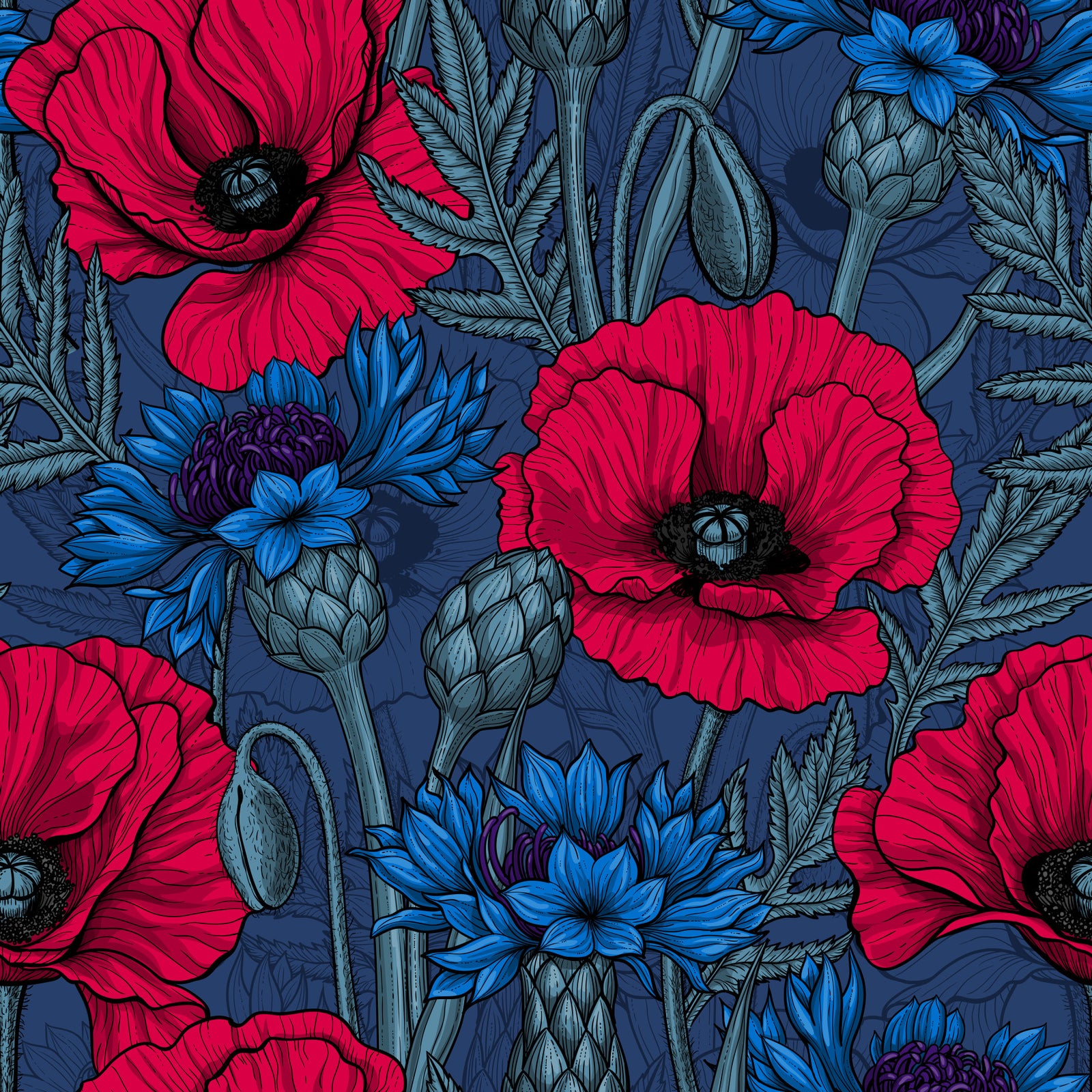 Poppies e flussi di corn wallpaper⁠