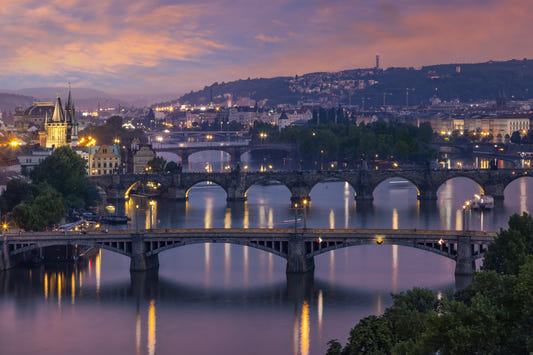 Evening view over the Vltava bridges in Prague Wall Mural