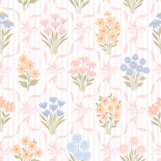 Modèle de bouquet floral de printemps rétro vintage Retro Cottagecore avec papier peint rose