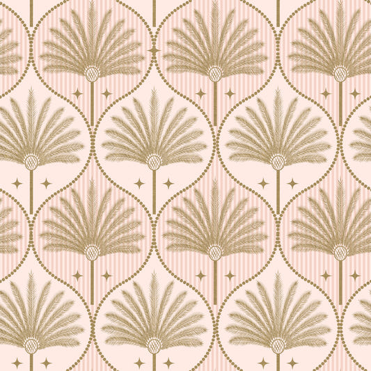 Art Deco Gold Tropical Palme mit rosa Streifen Wallpaper⁠