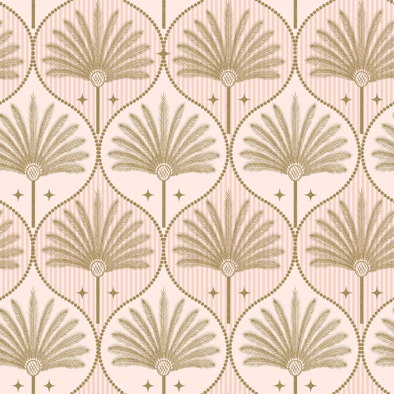 Art Deco Gold Palm tropical cu tapet roz dungi⁠